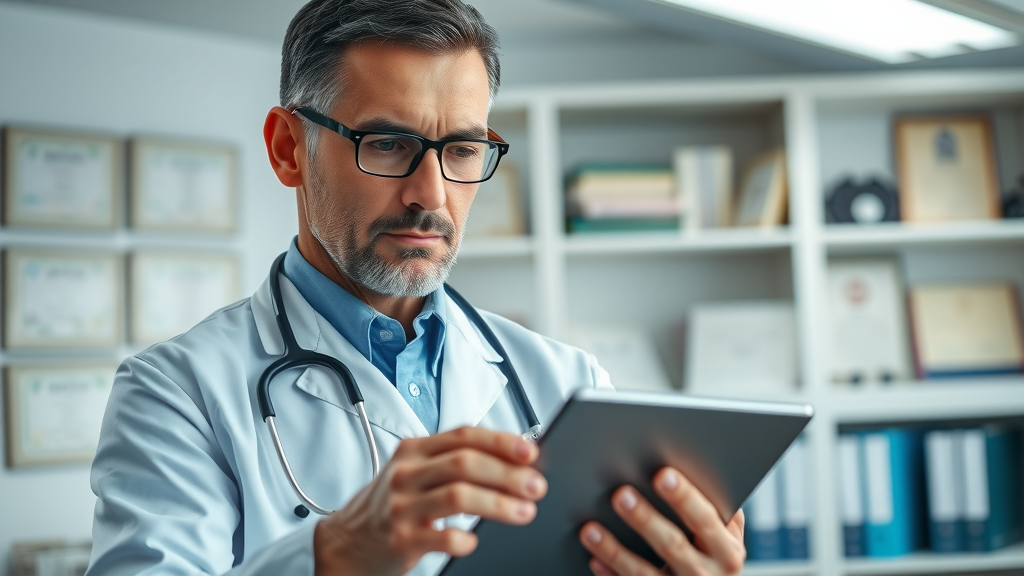 Doctor reviewing effects of food grade hydrogen peroxide with medical documents