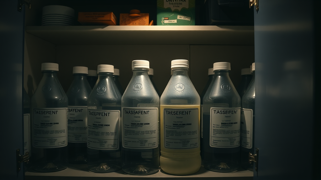 Safe storage of food grade hydrogen peroxide in dark sealed bottles in a home storage cabinet